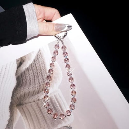 Sparkle Crystal Pearl Phone Wrist Strap for Women, Sparkling Beaded Cellphone Lanyard Chain - color: Sparkle Pink