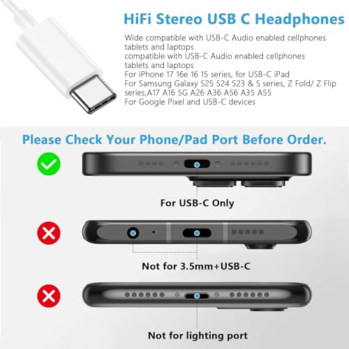 for iPhone 17 Earbuds Wired USB C Ear Buds for iPhone 17/17 Pro/17 Pro Max - color: White