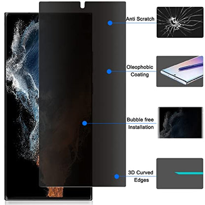 Galaxy S22 Ultra Privacy Screen Protector, [Case Friendly] [Support Fingerprint Unlock] Soft Film for Samsung Galaxy S22 Ultra 5G (6.8"), Full Adhesive, Anti-Scratch, 3D Curve Fit, Touch Sensitive - size: for Samsung Galaxy S22 Ultra 5G