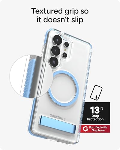 ZAGG Santa Cruz Snap Samsung Galaxy S26 Ultra Case with Kickstand - ICY Blue, Magnetic Crystal Clear Protective Phone Cover, 13ft Drop Protection, Graphene Reinforced, Slim Case with Stand - color: Icy Blue, size: Samsung Galaxy S26 Ultra