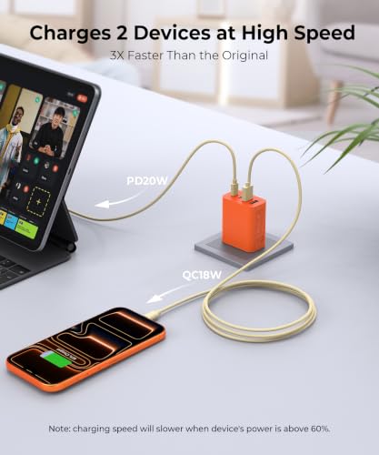 [2-Pack] 40W USB C Wall Charger Block,4-Port Super Fast Charging Block - color: 40W 2Pack Orange Red
