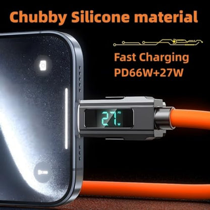 USB C to USB C Cable 5ft Chubby 4 in 1 USB Charging Cable with LED Display - color: 4 Combinations Orange+Pink