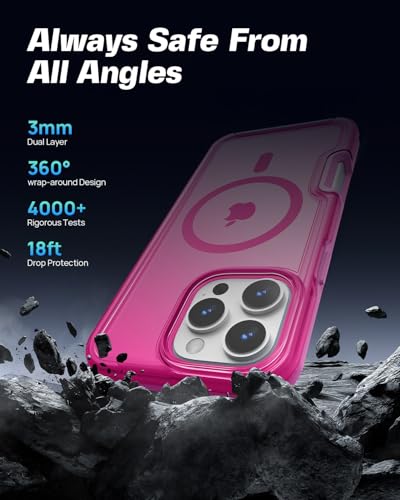 ArtsEvo Strong Magnetic for iPhone 16 Pro Max Case, Compatible with MagSafe, 360° Military-Grade Protection, Slim Translucent Matte Phone Case, Hot Pink - color: Hot Pink, size: iPhone 16 Pro Max