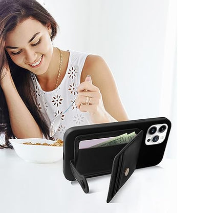 M-Plateau Phone Wallet Stick On, Card Holder With Elastic Magnetic Closure, Slim Phone Card Holder With Adhesive Compatible with iPhone 14 Case and Most Smartphone (Black) - color: Black