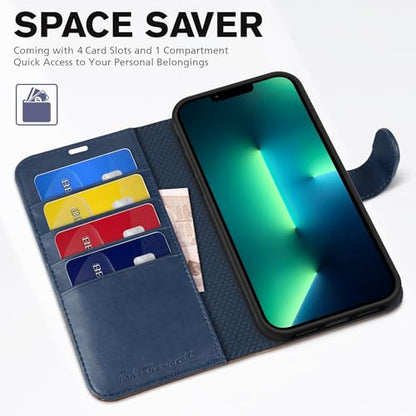 TUCCH Wallet Case for iPhone 13 Pro Max 6.7", Flip Stand, Dark Blue & Brown - color: Dark Blue & Brown