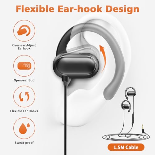 ACANDYA 3.5mm Wired Earbuds Open Ear Headphones Sport Headset with Mic