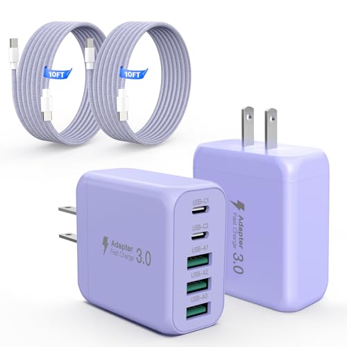 60W USB C Charger Block for iPhone 17 16 15,EIZLXQ 2-Pack USB C Wall Charger with Total 60W Max Output,10FT USB C Cable,Fast Charging Blocks for iPhone 17/16/15 Series,Galaxy,Pixel,iPad-Lavender - color: Lavender