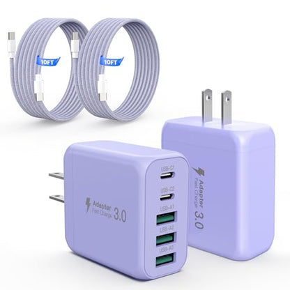 60W USB C Charger Block for iPhone 17 16 15,EIZLXQ 2-Pack USB C Wall Charger with Total 60W Max Output,10FT USB C Cable,Fast Charging Blocks for iPhone 17/16/15 Series,Galaxy,Pixel,iPad-Lavender - color: Lavender