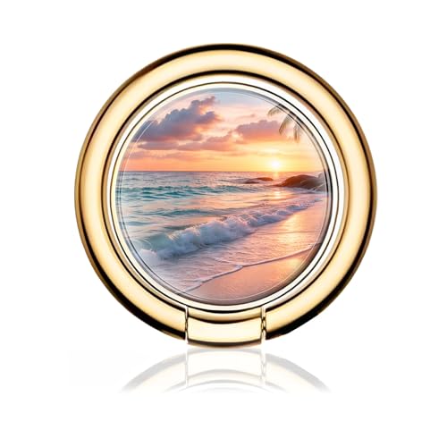 Cell Phone Ring Holder, Cute Metal Phone Grip Stand Finger Ring Kickstand, Flexible 360°Rotation Phone Tablet Case Accessories Compatible with Most Phones Tropical Beach Sunset - color: Tropical Beach Sunset