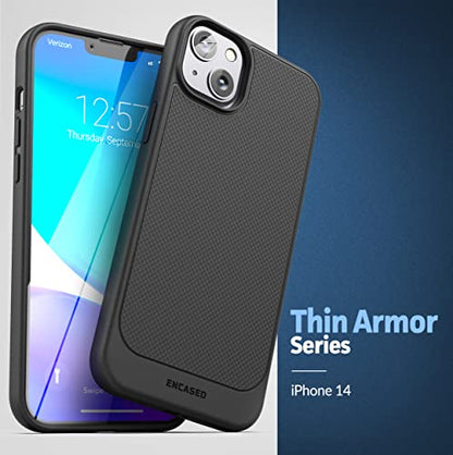 Encased Thin Armor Designed for iPhone 14 Belt Clip Case, Slim Fit Phone Case with Holster (Matte Black) - size: iPhone 14