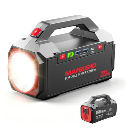 MARBERO Portable Power Station 222Wh Battery Pack 100W (150W Surge) Power Bank Flashlight High Lumens Fast Charging Power Bank with AC Outlet for Outdoor Camping Hurricane Backup Emergencies - color: Red