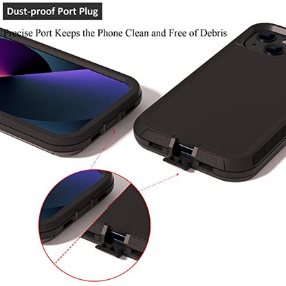 Compatible with iPhone 13 6.1 inch Case,with Screen Protectors,Heavy Duty Rugged Shockproof Full Body Protection Kickstand Case with Belt Clip Holster for iPhone 13 Phone (Black) - color: Black