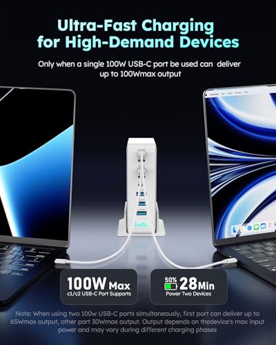 380W USB-C Charger Block, 8-Port USB-C Charging Station PD 30W + 100W PC Laptop, Fast Charging Hub with High-Power Fast Charging Cable for MacBook Pro/Air, DELL, iPad, iPhone, Samsung Galaxy, White - color: 380W White