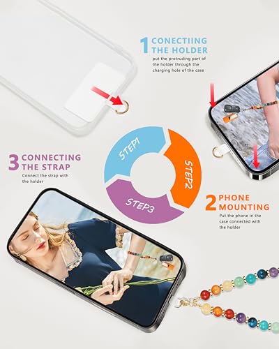 Marble Beaded Phone Wrist Strap for Women, Detachable Design - color: Colorful