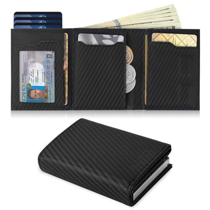 Wallet For Men Trifold,Pop Up Wallet By Metal&Leather,RFID Blocking - color: Black