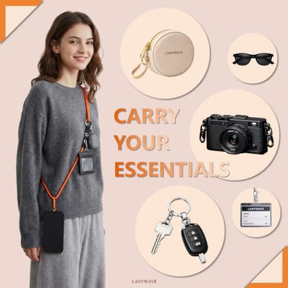 Adjustable Crossbody Phone Lanyard with Hanging Loops - color: Orange