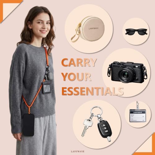 Adjustable Crossbody Phone Lanyard with Hanging Loops - color: Orange