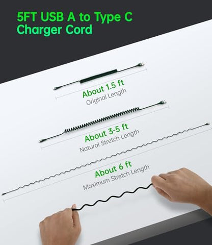 USB C Cable Fast Charging 60W 5FT 2Pack Coiled USB A to USB C Cable for Car - color: Green, size: 5FT, style: USB A to USB C