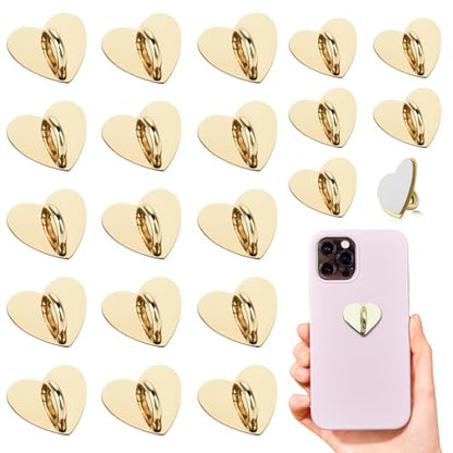 20pcs Phone Charm Hook, Cell Phone Finger Ring, Heart Phone Holder, Adhesive Metal Phone Finger Grip Loop Stand for Mobile Phone Case DIY Accessories