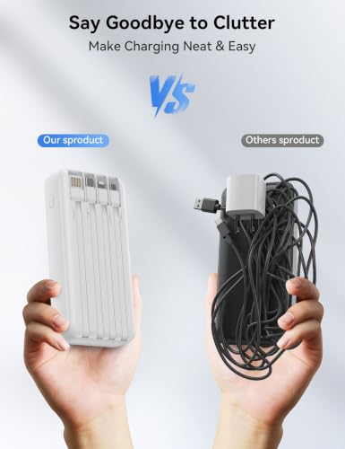 Nusyddy Portable Charger 20000mAh with 4 Built-in Cables & 6 Outputs White - color: Ivory