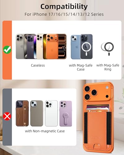 HiWe for MagSafe Wallet, 7 Cards Holder for Phone Case, RFID Blocking - color: Cosmic Orange Wallet - Black Band