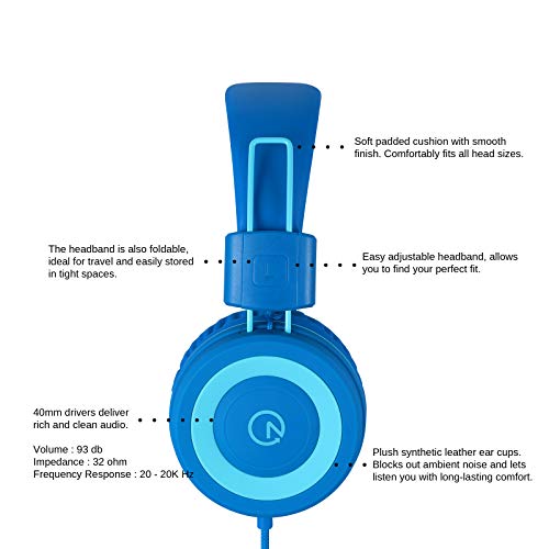 noot products K11 Kids Headphones Wired 3.5mm Jack Tangle-Free Skyline Blue - color: Skyline blue