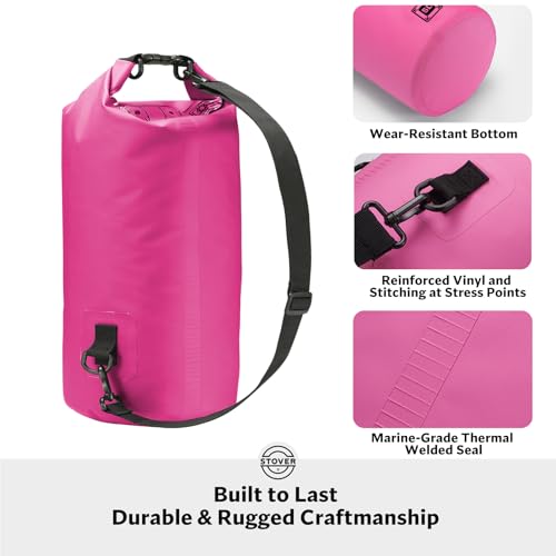 STOVER 5/10/25/30/40L Waterproof Dry Bag, Small Lightweight Roll Top Dry Bag Backpack w/Waterproof Phone Case, Kayaking, Travel, Hiking, Fishing, Tubing, Camping, the Beach, Men/Women (Pink) - color: 5/10l Pink, size: 5L