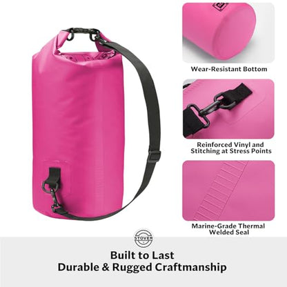 STOVER 5/10/25/30/40L Waterproof Dry Bag, Small Lightweight Roll Top Dry Bag Backpack w/Waterproof Phone Case, Kayaking, Travel, Hiking, Fishing, Tubing, Camping, the Beach, Men/Women (Pink) - color: 5/10l Pink, size: 5L