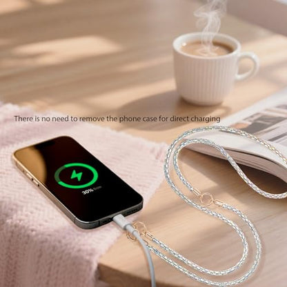 Crystal Phone Lanyard Crossbody Adjustable Rhinestone Anti-Theft Phone Strap Crossbody Cell Phone Neck Strap for Women - color: Ab White