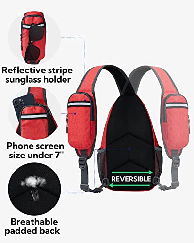 WATERFLY Crossbody Sling Backpack Sling Bag Travel Hiking Chest Bag Daypack | Small Hiking bag,Multi-compartment storage,Water-resistant,Breathable back pad,Reversible adjustable shoulder strap - color: Red