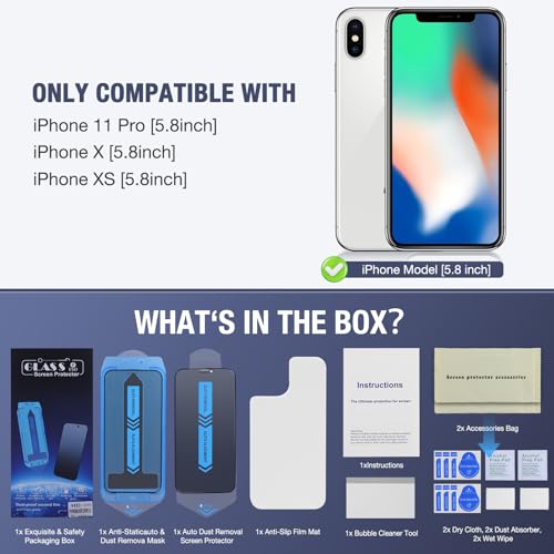 2-Pack Privacy Screen Protector for iPhone 11 Pro and iPhone XS and iPhone X 5.8-Inch, 9H Tempered Glass, Full Coverage, Anti-Fingerprint, Auto Dust-Elimination, No Bubble, Easy Installation - size: for iPhone X/iPhone XS/iPhone 11 Pro