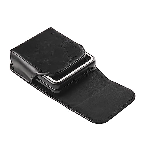 Waist Bag Leather Black for Galaxy Z Flip 8/7/6/5/4/3, Folding Phone Pouch Wear Belt Clip Pack Leather Case with Belt Loop Compatible with Motorola RAZR 5G/RAZR 70 60 50 40 Ultra/RAZR Plus - color: Black