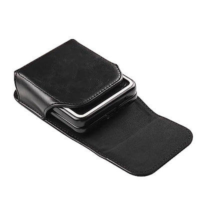 Waist Bag Leather Black for Galaxy Z Flip 8/7/6/5/4/3, Folding Phone Pouch Wear Belt Clip Pack Leather Case with Belt Loop Compatible with Motorola RAZR 5G/RAZR 70 60 50 40 Ultra/RAZR Plus - color: Black