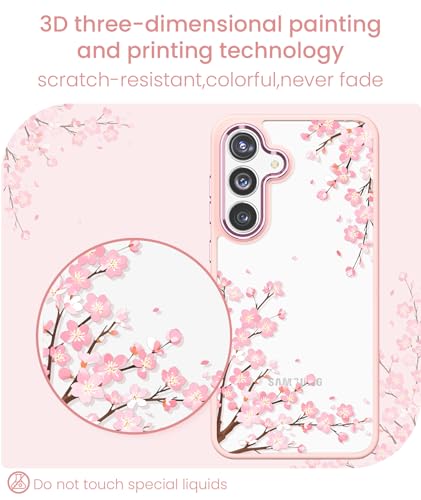 Crystal Clear Flower Pattern Case for Samsung Galaxy S26 FE-Pink | Girl Women Slim Soft TPU + Hard PC Military Grade Protective Phone Cover WithTempered Glass Screen Protector for S26 FE - color: S26 FE-Pink