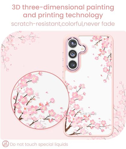 Crystal Clear Flower Pattern Case for Samsung Galaxy S26 FE-Pink | Girl Women Slim Soft TPU + Hard PC Military Grade Protective Phone Cover WithTempered Glass Screen Protector for S26 FE - color: S26 FE-Pink