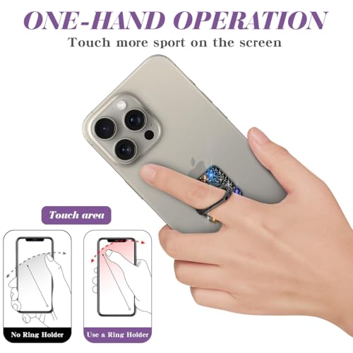 Bling Crystal Rhinestone Cell Phone Ring Holder Grip，360°Rotation Metal Finger Cute Glitter Stand Kickstand Universal Compatible with iPhone Samsung Galaxy LG Google iPad （Black Square） - color: black square
