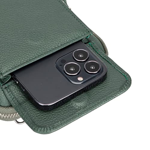 Ferrara Premium Leather Crossbody Phone Purse - Unisex Crossover Sling Shoulder Bag with Card Holder & Adjustable Strap - color: Green
