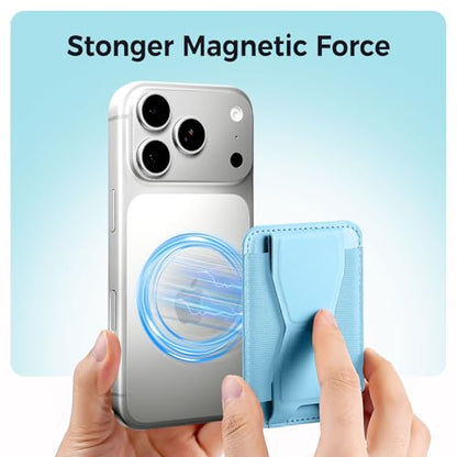 for MagSafe Wallet with Stand Grip, 5 Card Holder for iPhone - color: Light blue