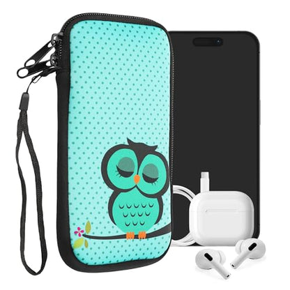 kwmobile Neoprene Sleeve for Smartphone Size XXL - 7" - Shock Absorbing Pouch Case - Protective Phone Bag - Sleeping Owl Turquoise/Brown/Mint - style: Sleeping Owl 37-05-71
