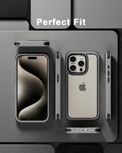 Mobnano Compatible with iPhone 15 Pro Case, with Multicolor Protective Shockproof Bumpers, Crystal Clear Back Not Yellowing Anti-Scratch Hard PC Back & Soft Silicone TPU Frame Cover - Grey/Black - color: Grey/Black, size: iPhone 15 Pro