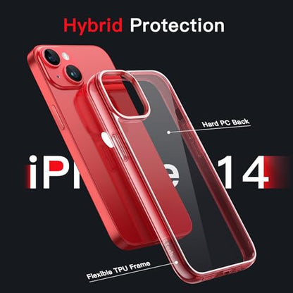 JETech Case for iPhone 14, Anti-Yellowing, Red | Shockproof Protection, Scratch Resistant Hard PC Back, Durable Transparent TPU Bumper - color: Red, size: iPhone 14