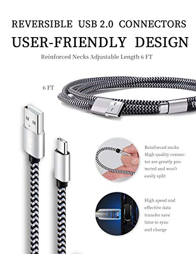 Teeind USB Type C Cable Fast Charging, Tpc001 10 Pack(6Ft 3A) Braided C Charger Cables Compatible with Samsung S10e/note 9/s10/s9/s8 Plus/A80/A50/A20 - size: 6 feet (Pack of 2)