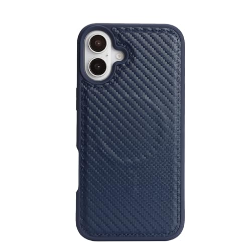 Ｈａｖａｙａ Carbon Fiber Wallet Case for iPhone 16 - Blue | Carbon fiber, detachable wallet, 5-card slots & kickstand, MagSafe 15W fast charge, raised bezels - color: Blue