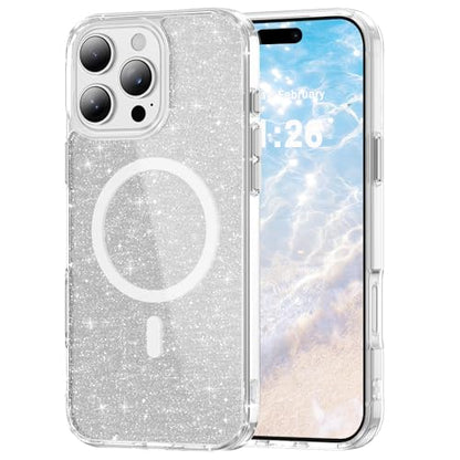 LEMAXELERS Clear Sparkly Magnetic Case for iPhone 15 Pro -Clear SF | Glitter Anti-Yellowing Slim TPU Bumper Compatible with Magsafe Shockproof Protective Transparent Cover - color: Clear, size: iPhone 15 Pro