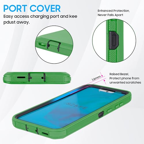 Compatible for Samsung S25 FE, Built in Screen Protector, Belt Clip Holster Heavy Duty Defender Case Dustproof Shockproof Protection (Green) - color: Green