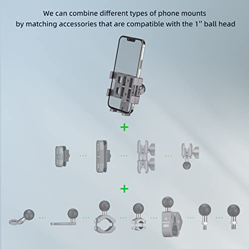 FANAUE Anti-Vibration Motorcycle Phone Mount with 1 Inch Ball Head for RAM Mounts B Size Double Socket Arm and Bike Phone Holder, Aluminum Anti-Theft Phones Clip for 5.5-7" Smartphone
