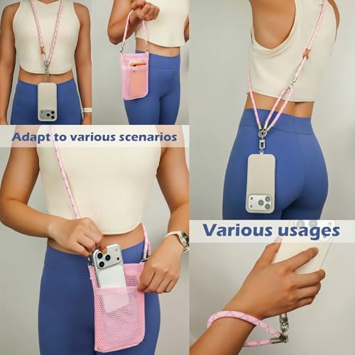 Phone Lanyard with Wallet Bag Crossbody and 2 Tether Tabs, Adjustable and Detachable Phone Strap for Phones, Multifunctional Cell Phone Neck and Hand Lanyard for Travel Essentials (Pink) - color: Pink
