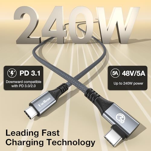 Right Angle USB C Cable 1ft, 12 inch 240W Short USBC to USBC 3.2 Cable - color: Grey, size: 1ft