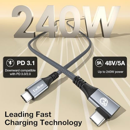 Right Angle USB C Cable 1ft, 12 inch 240W Short USBC to USBC 3.2 Cable - color: Grey, size: 1ft