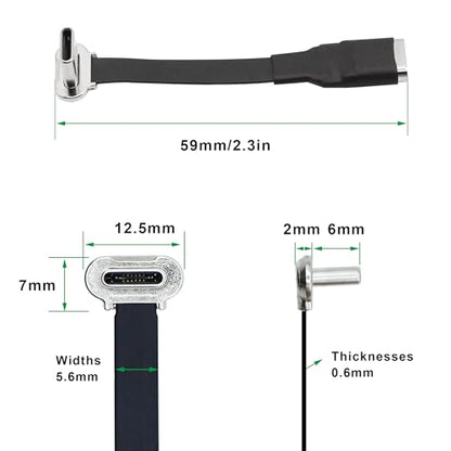 Right Angle USB C Flat Extension Cable 90 Degree USB C Male to Female Fast Charge Data Cord for Power Banks Phone(2.2in/55mm) - size: 2.2in/55mm